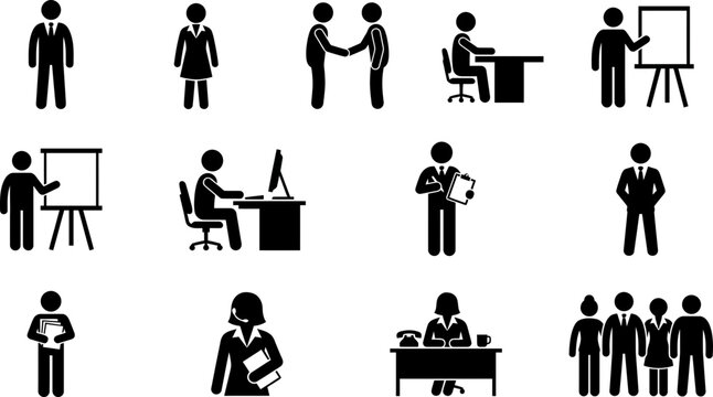 Set of professional business office icons with people.