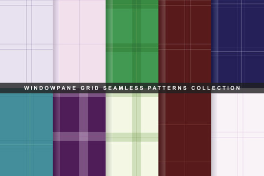 Colorful windowpane grid seamless pattern set with presented seamless design set creative projects