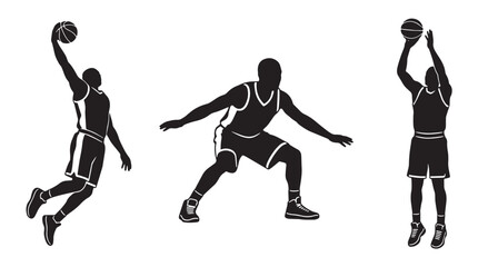 Professional Basketball Players Silhouette Set with Slam Dunk, Dribbling and Shooting Action © Taufik-DeGra