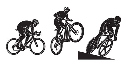 Fototapeta premium Professional Cycling Silhouettes Set Featuring Road Racing Mountain Biking and Extreme Sports