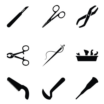 Set of medical surgical instruments icons