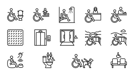 Fototapeta premium Set of wheelchair accessibility and disability icons.