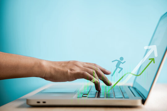 Growth and Start to Run business with Technology. Hand using computer