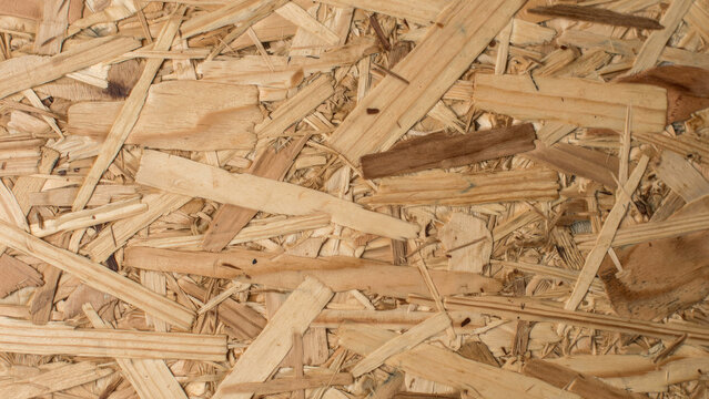 Oriented strand board texture. OSB wood panel background for construction and design.