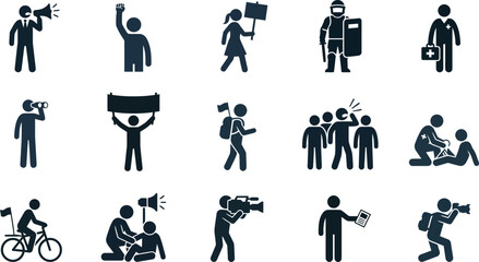 Obraz premium Set of protest and riot related icons in stick figure style.