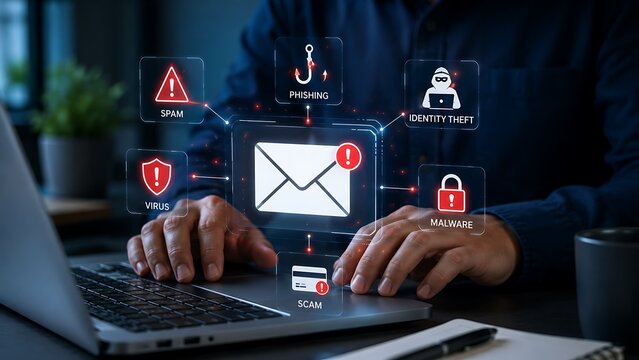 Cybersecurity threats and email phishing attack concept