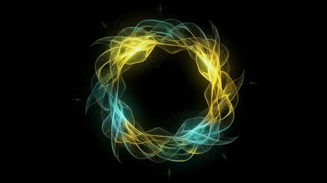 Abstract glowing circular wave energy ring with light effects on black background