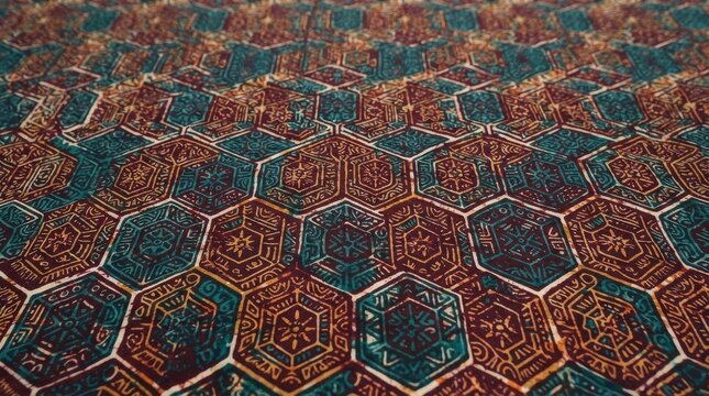 African pattern showing hexagonal tiles with intricate cultural symbols hexagonal heritage geometric ornamental seamless