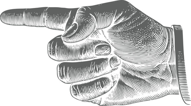 Vintage Engraved Pointing Hand Vector Illustration with Antique Woodcut Style Isolated on Transparent Background