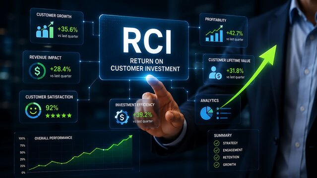 Businessman interacting with digital interface showing rci metrics
