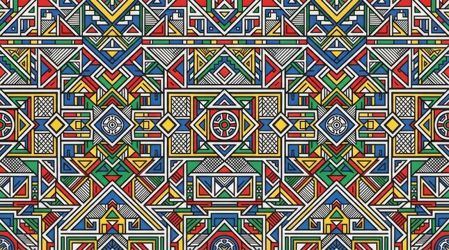 African pattern geometric ndebele style with geometric colorful seamless ornamental decorative traditional cultural