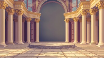Obraz premium Grand Roman Architectural Archway in Pixel Art Style with Sunlit Columns