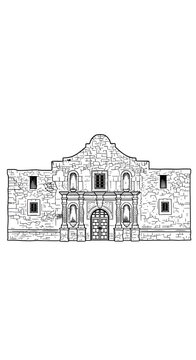 The Alamo Historic Landmark Building in San Antonio Texas Isolated Illustration