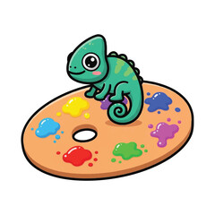 Obraz premium Colorful chameleon on paint palette closeup.