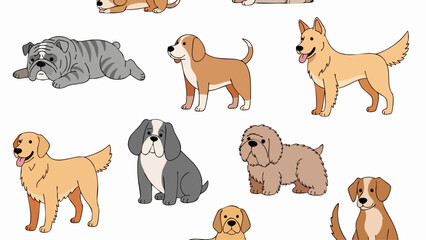 Obraz premium Collection of various cute cartoon dog breeds.