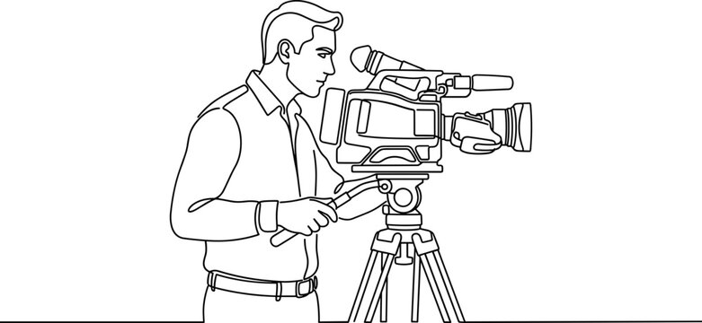 A videographer operating a professional video camera on a tripod.