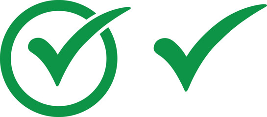 Green check mark icons. Vector symbols for approval and task completion. © Israt Jahan