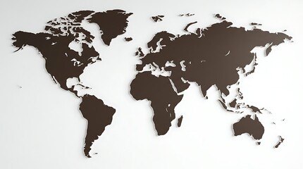 A detailed, rich brown topographic representation of the Earth's continents is meticulously presented, showcasing the vast expanse of our planet's geography across a neutral setting, ideal © Ulfi