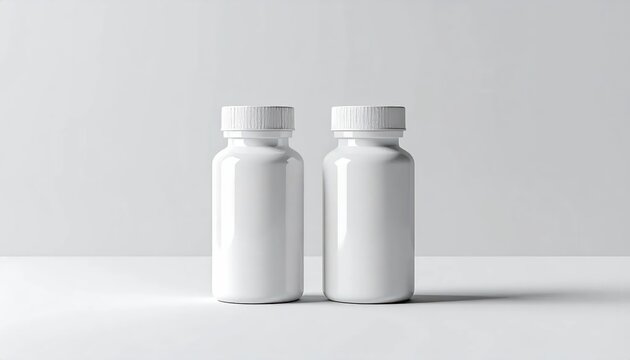 Two identical white plastic supplement bottles side-by-side.