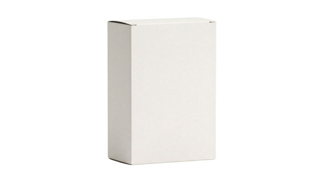 Minimalist white cardboard box mockup, blank paper packaging for retail products, clean rectangular medicine or cosmetic carton container isolated PNG with Transparent Background