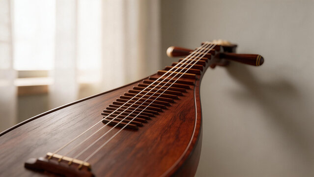 Closeup of a traditional stringed musical instrument