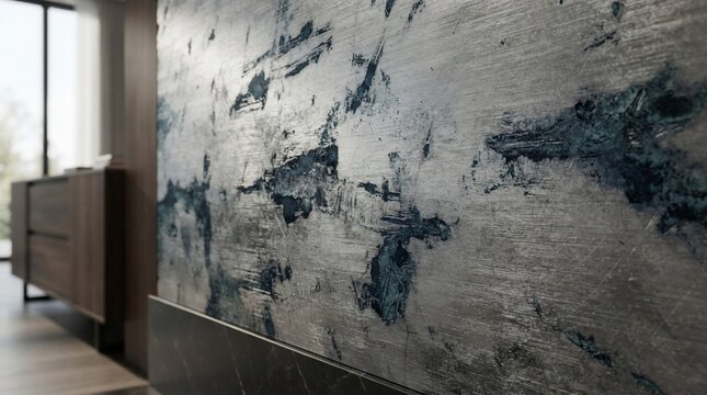 Abstract textured surface with metallic and blue accents modern interior detail