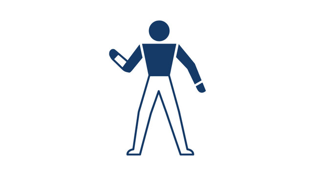 Simple Silhouette Man Waving Hello on White Background, Icon of Person for Business and Communication Concepts