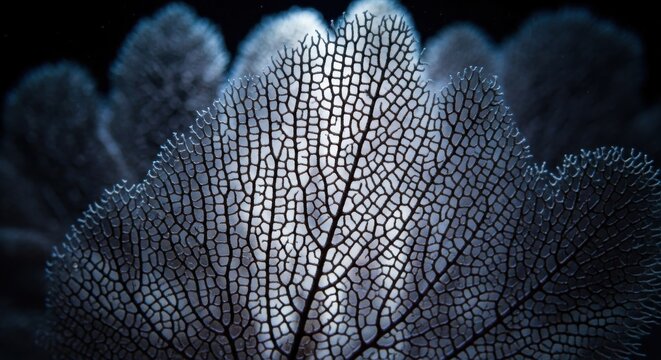 Intricate Gorgonian Sea Fan Structure Illuminated Underwater