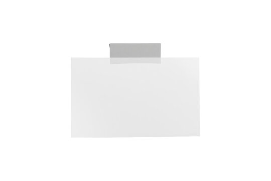 Blank white paper note or memo with transparent adhesive tape, empty horizontal sheet mockup with copy space for message