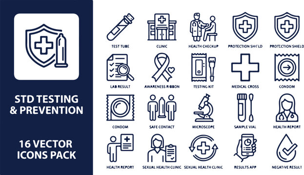 STD Testing and Prevention Vector Icons Pack - Comprehensive Set for Health Awareness.