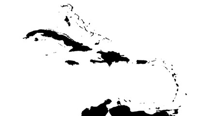 Fototapeta premium Geographic representation of the Caribbean archipelago, highlighting its chain of islands and bodies of water in a striking monochromatic silhouette, evoking a sense of maritime exploration