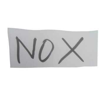 Handwritten word nox on a torn piece of white paper isolated on transparent background