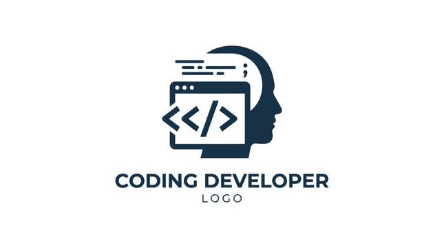 A minimalist graphic icon representing software development and human intelligence