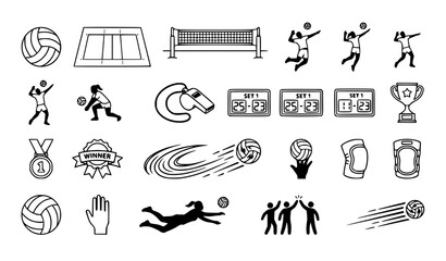 Obraz premium Volleyball graphic design elements set with ball court player and championship vector illustration eps10