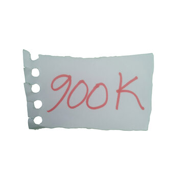Small piece of notebook paper with 900k written in red ink isolated on transparent background