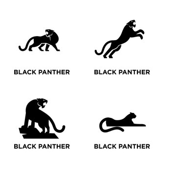 Set of Black Panther Logo Silhouettes. Wild Animal Icon Designs for Branding.