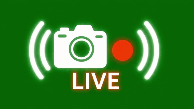 digital camera vector illustration, video camera live stream symbol isolated, camera live broadcast icon logo on green screen