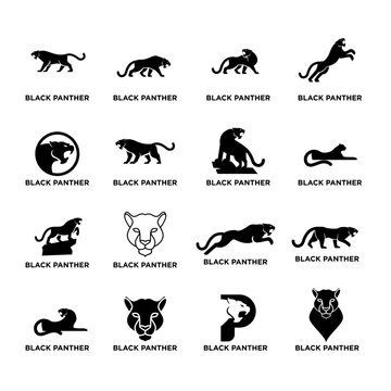 Black Panther Vector Logo Collection. Set of Stylized Silhouettes and Graphic Icons for Branding, Sports, and Wildlife Design.