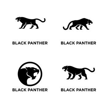 Black Panther Logo Vector Set. Modern Stylized Feline Silhouettes for Branding, Sports, and Aggressive Identity Designs.