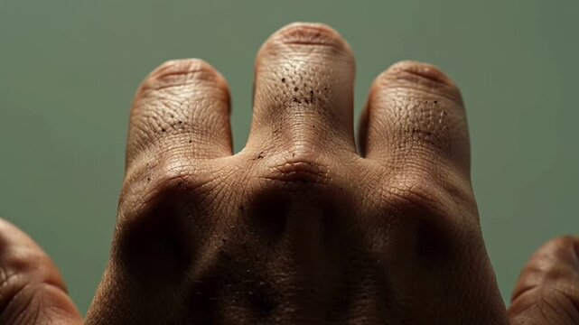 Close up view of human hand fingers showing skin texture and detail.