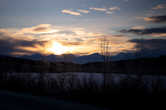Sunset on winter day in Alaska