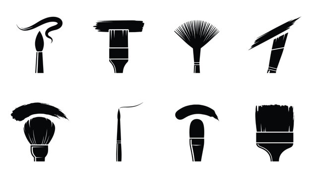 Makeup and painting brushes kit vector illustration for cosmetic application and artistic projects.