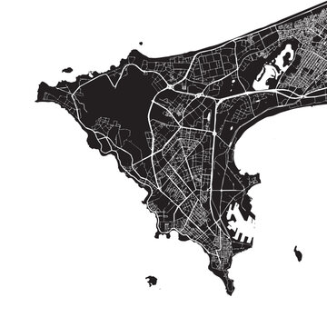 Vector Street Map of Dakar Senegal &ndash; Black and White Minimalist City Road Map