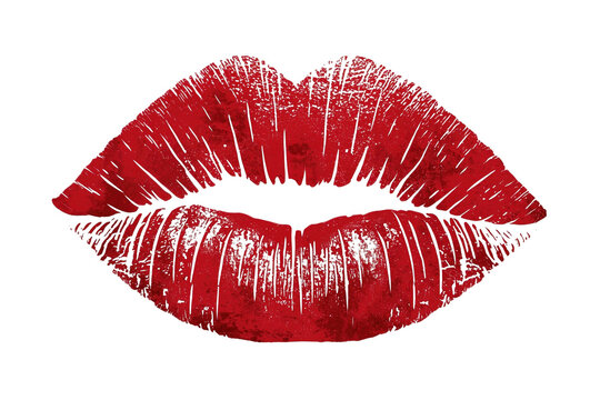 Vibrant red lipstick kiss mark creating a passionate impression, representing love, sensuality, and romance, on a transparent background