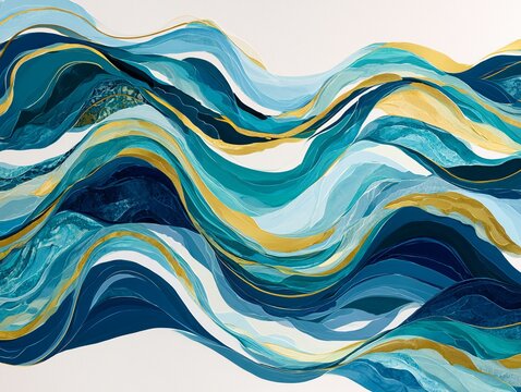 Asian and Pacific Islander Inspired Abstract Ocean Wave Art in Modern Living Room Interior
