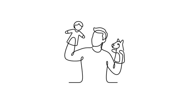Continuous one line drawing of a person playing with hand puppets.