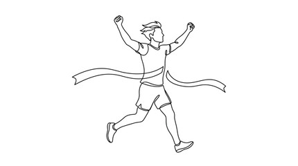 Fototapeta premium Continuous line drawing of a marathon runner crossing the finish line.