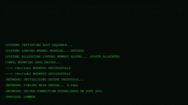 System Boot Network Data Stream Terminal Animation.