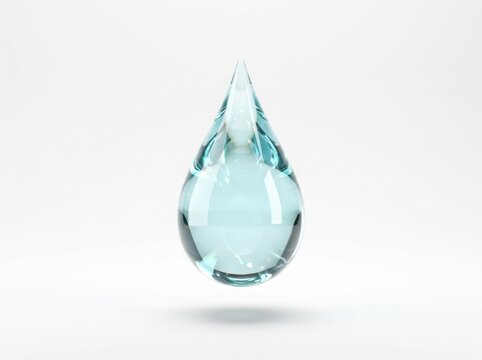 Crystal-Clear Glass Raindrop on White Background