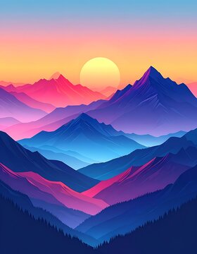 Vibrant mountain range at sunset landscape.